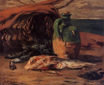 Paul Gauguin : Still Life with Jug and Red Mullet